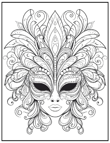 Mardi Gras Face Masks Coloring Pages - Carnival Coloring Sheets