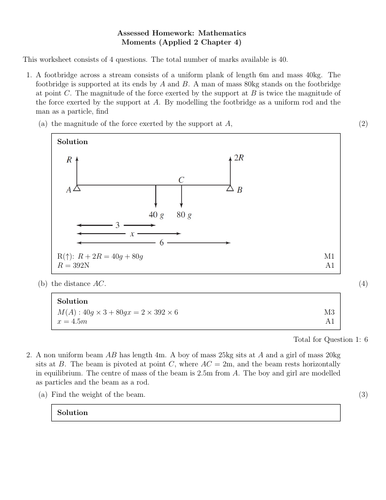 Edexcel Applied 2 Chapter 4 Homework - Moments