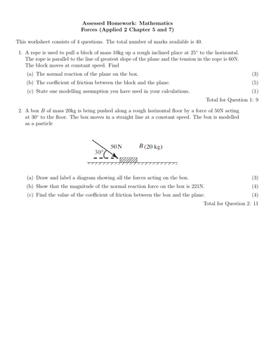 Edexcel Applied 2 Chapter 5 and 7 Homework - Forces