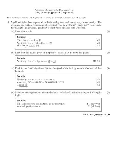 Edexcel Applied 2 Chapter 6 Homework - Projectiles