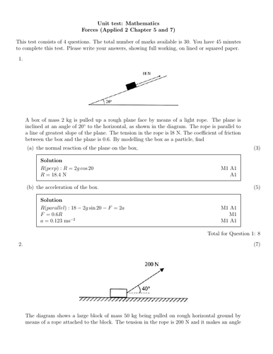 Edexcel Applied 2 Chapter 5 Unit Test - Forces