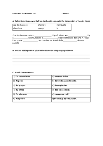 French GCSE Review Test - Theme 2