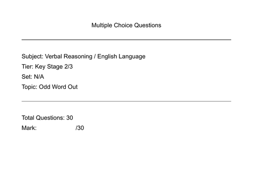 11+/English: Odd Word Out Questions