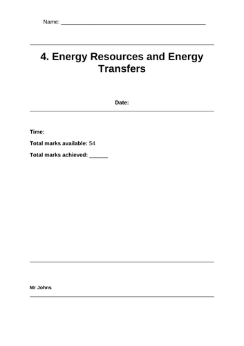 iGCSE Energy test