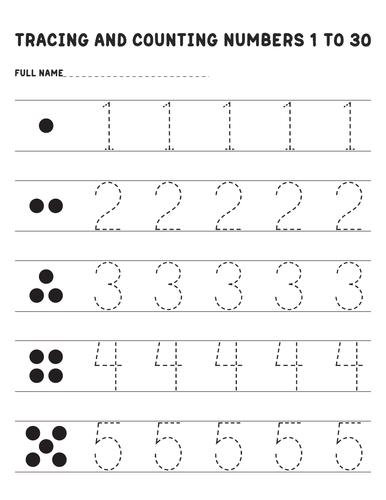 Tracing And Counting Numbers From 1 to 30 worksheets