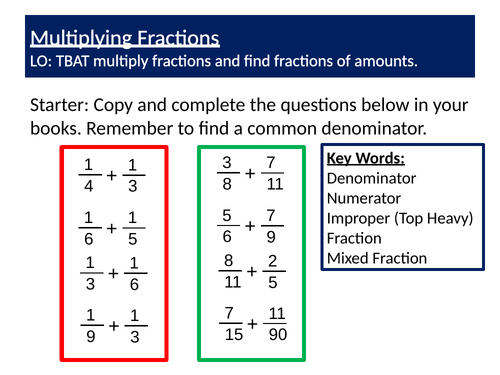 Multiplying Fractions Differentiated Lesson and Worksheet with Answers