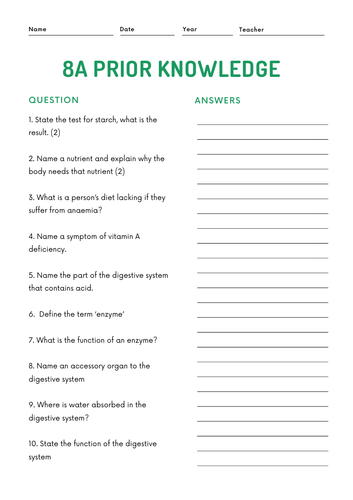 Year 8 EDEXCEL Prior Knowledge quizzes