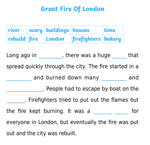 Great fire of London passage fill in the gaps