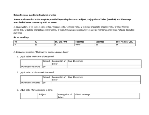 Beber: Personal questions structured practice