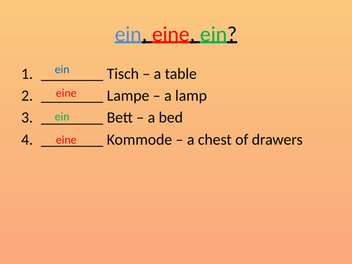 Furniture items in accusative and dative