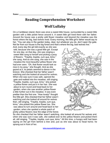 Reading Comprehension Worksheet- Wolf Lullaby-Exercises with Answer Key