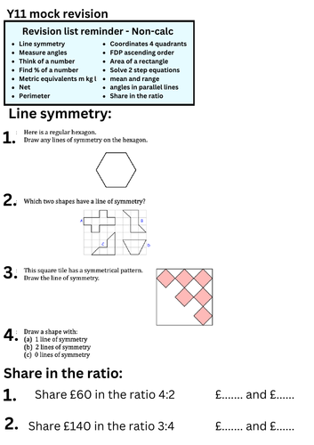 Revison worksheet