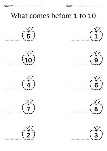 what comes before worksheet 1 to 10