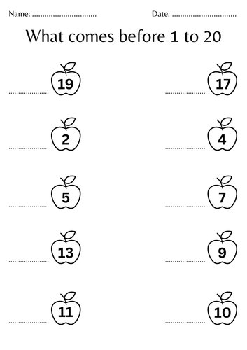 What comes before worksheet 1 to 20