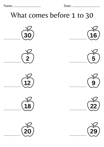 What comes before worksheet 1 to 30