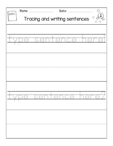 Editable tracing and writing sentences worksheets