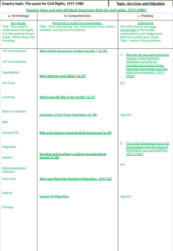 America Searching for rights and freedoms Revision Sheets