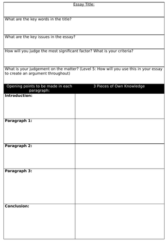 A Level Essay Planning Writing Sheets