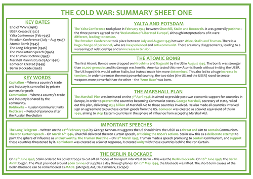 The Cold War Summary Sheets