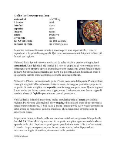 Il Cibo Italiano Lettura: Italian Food Reading (Pizza/Pasta/Minestrone etc)