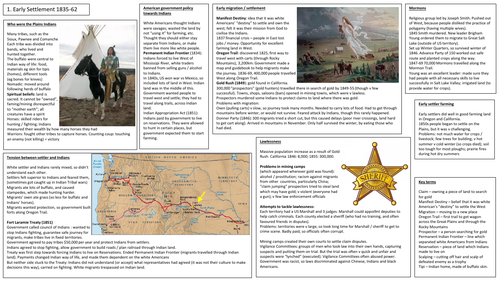The American West, c1835-c1895 One Page Summaries