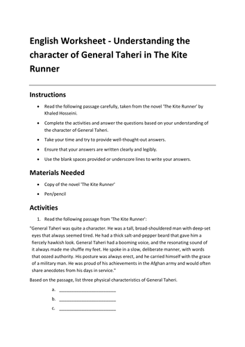 Understanding the character of General Taheri in The Kite Runner