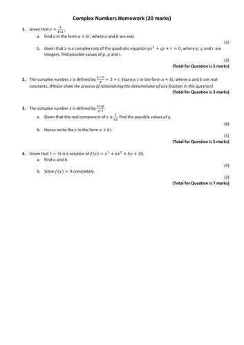 Edexcel Core 1 Chapter 1 Assessment - Complex Numbers
