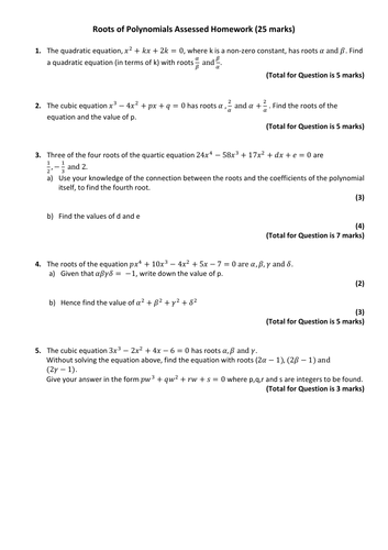 Edexcel Core 1 Chapter 4 Assessment - Roots of Polynomials