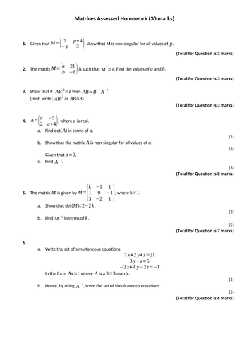 Edexcel Core 1 Chapter 6 Assessment - Matrices