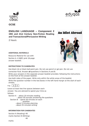 An Idiot Abroad: EDUQAS Paper 2 Reading Mock (PP & video)