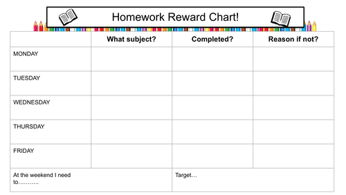 Homework Reward Chart