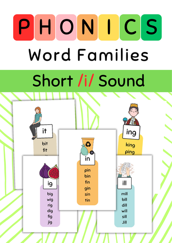 Phonics. Word Families Short /i/ Sound Reading Cards.