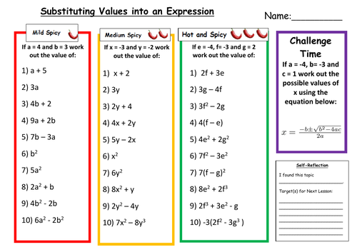 Substitution Differentiated Worksheet with Answers