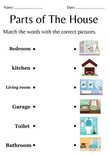 Matching parts of the house worksheet for kindergarten - Trace parts of home