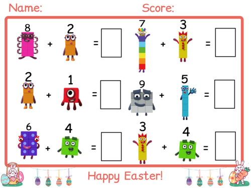 Numberblocks Easter Time Addition Worksheet