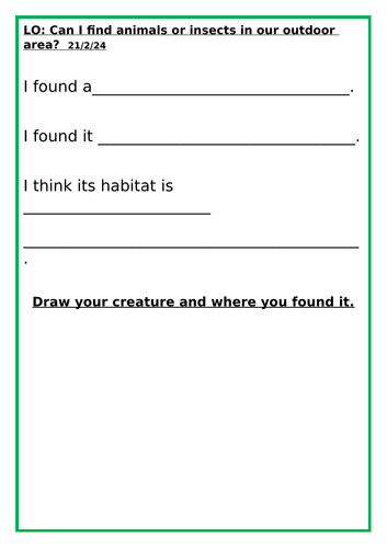 Year 1 Science - habitats worksheet