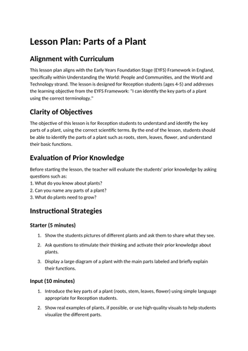 Lesson plan - Parts of a Plant