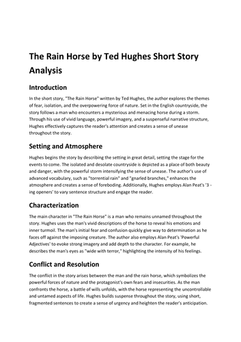 The Rain Horse by Ted Hughes Short Story Analysis | Teaching Resources