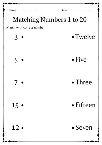 kindergarten count and match worksheets 1 - 20 - matching numbers to 20