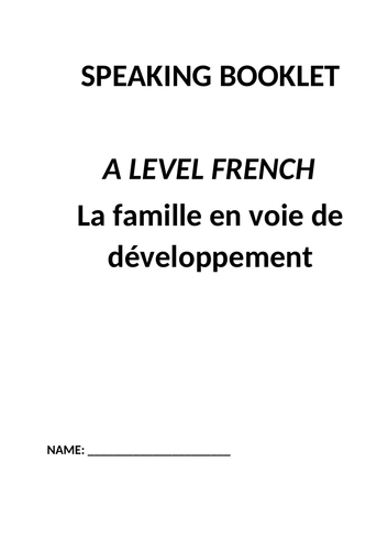 A Level French - famille (knowledge organiser)