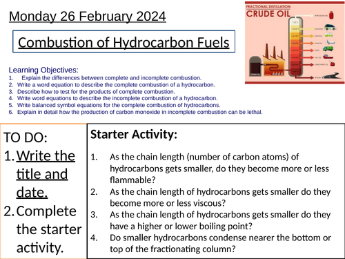 GCSE Combustion of Hydrocarbons | Teaching Resources