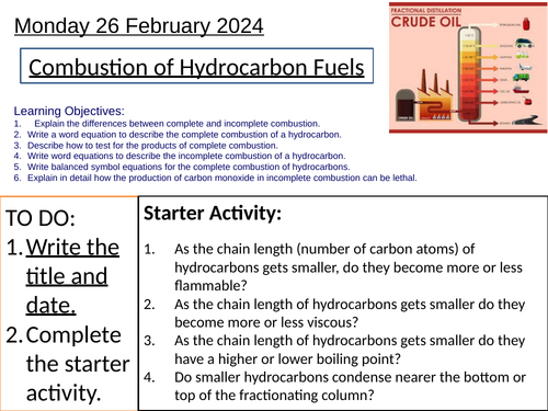 GCSE Combustion of Hydrocarbons