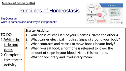 GCSE Biology Principles of Homeostasis: Complete Lesson