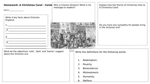 A Christmas Carol - Context and Stave worksheet