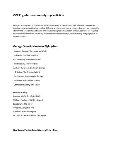 A Level English Literature: George Orwell's Nineteen Eighty- Four ...