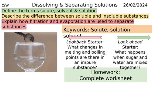 Dissolving and separating solutions KS3 CHEM