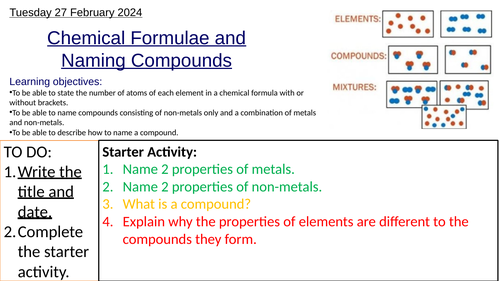 KS3 Chemistry Chemical Formulae and Naming Compounds: Complete Lesson