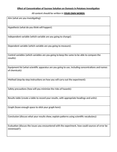 Osmosis Potato Practical Lab Report