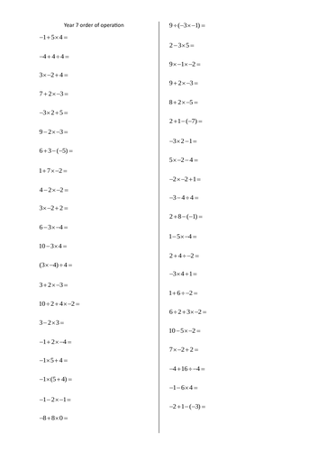 Order of operation with negative numbers