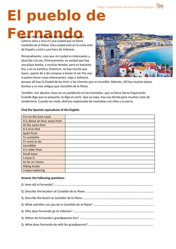 Spanish Reading Comprehension - Towns